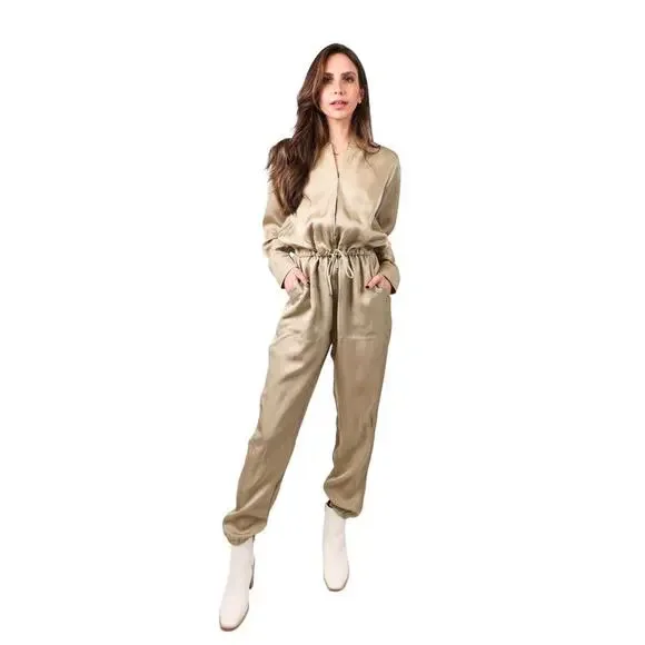 ATM Anthony Thomas Melillo Micro Twill Jogger Jumpsuit Willow Bark XS NWOT - Picture 2 of 10
